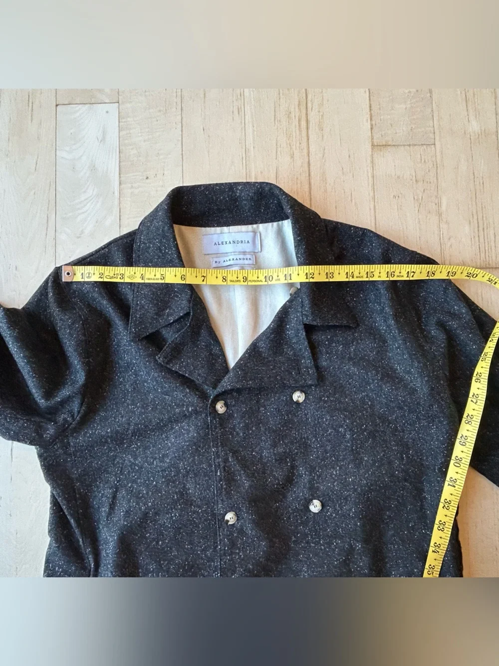 Alexandria Men’s Black Speckled Wool-Blend Double-Breasted Jacket Size Medium